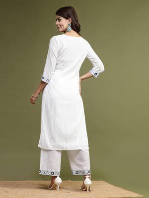 Women white color embroidery kurta palazzo set 3