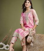 Women pink color embroidery kurta pant set