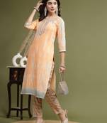 Women orange color embroidery kurta pant set