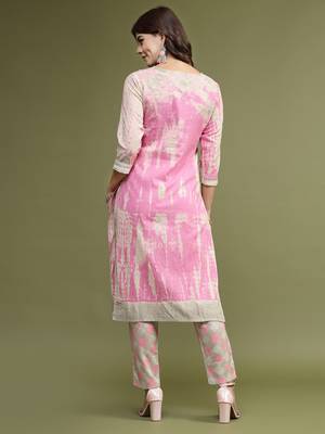 Women pink color embroidery kurta pant set 3