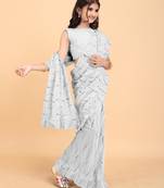Silver Pure Silk Printed Girls Saree with stitched blouse for girls