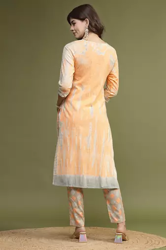 Women orange color embroidery kurta pant set