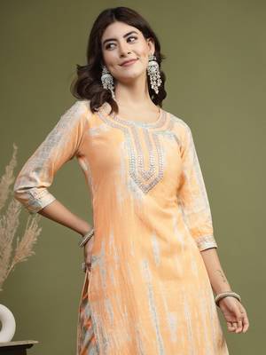 Women orange color embroidery kurta pant set 4