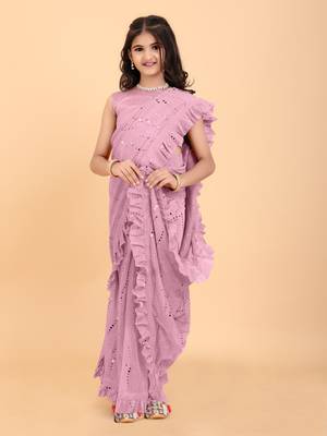 New designer fancy jari ready to wear tikli kid saree with unstitch blouse piece 1