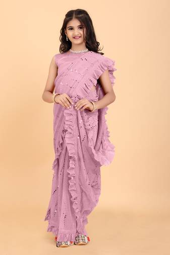New designer fancy jari ready to wear tikli kid saree with unstitch blouse piece