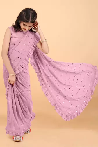 New designer fancy jari ready to wear tikli kid saree with unstitch blouse piece