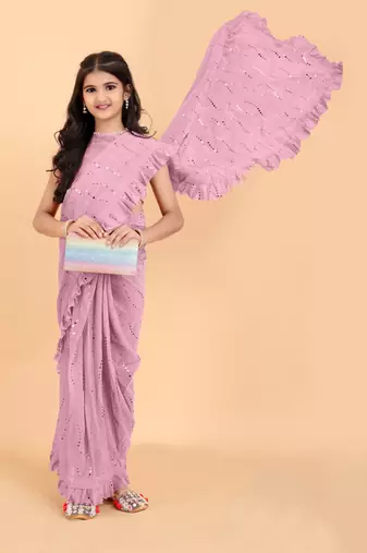 New designer fancy jari ready to wear tikli kid saree with unstitch blouse piece