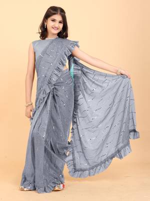 New designer fancy jari ready to wear tikli kid saree with unstitch blouse piece 1