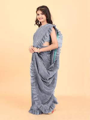 New designer fancy jari ready to wear tikli kid saree with unstitch blouse piece 2