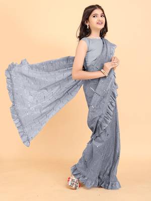 New designer fancy jari ready to wear tikli kid saree with unstitch blouse piece 3