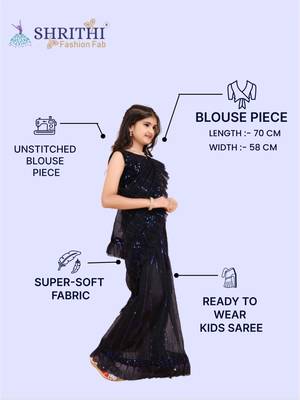 New designer super net ready to wear tikli kid saree with unstitch sequence blouse piece 5