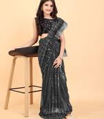 New designer super net ready to wear tikli kid saree with unstitch sequence blouse piece