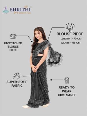 New designer super net ready to wear tikli kid saree with unstitch sequence blouse piece 5