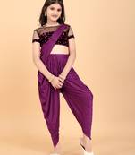 Dark Maroon Lycra Woven Draped Dhoti Saree with stitched blouse for girls