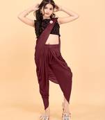 Maroon Lycra Solid Dhoti Style Ready Made Saree with stitched blouse for girls