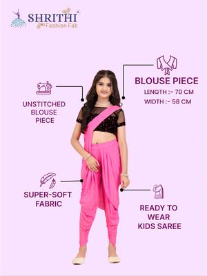 Pink Lycra Woven Kids Readymade Saree with stitched blouse for girls 5