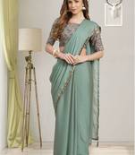Light green plain chiffon saree with blouse