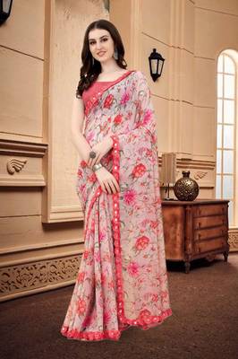 Pink Printed Georgette Saree With Blouse 1
