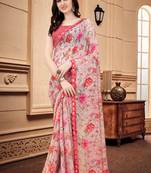 Pink Printed Georgette Saree With Blouse