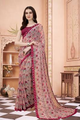 Pink Printed Georgette Saree With Blouse 1