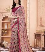 Pink Printed Georgette Saree With Blouse