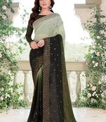 Olive Geen and Green Coloured Sequined Embroidered Georgette Saree with Blouse Piece