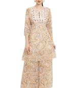 "pavonine" brown color printed kurta and flared palazzo set for girls & women