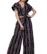 "pavonine" black color printed crop top and flared palazzo set for girls & women