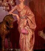 Red Handloom Weaving Silk Woven Work Saree With Blouse