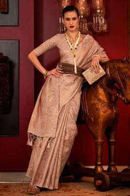 Off White Handloom Weaving Silk Woven Work Saree With Blouse 1