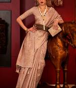 Off White Handloom Weaving Silk Woven Work Saree With Blouse