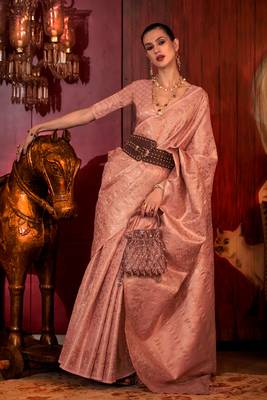 Baby Pink Handloom Weaving Silk Woven Work Saree With Blouse 1