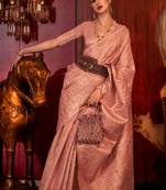 Baby Pink Handloom Weaving Silk Woven Work Saree With Blouse