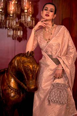 Baby Pink Handloom Weaving Silk Woven Work Saree With Blouse 2