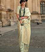 Pista Green Gota Zari Weaving Silk Woven Work Saree With Blouse