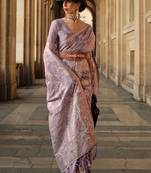 Lavender Gota Zari Weaving Silk Woven Work Saree With Blouse