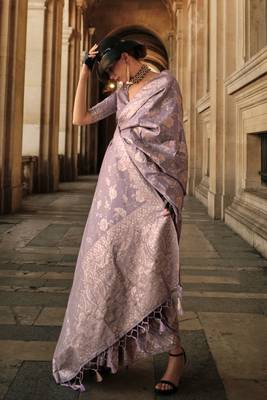 lavender gota zari weaving silk blend woven work saree with blouse 2