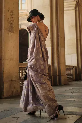 lavender gota zari weaving silk blend woven work saree with blouse