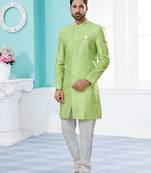 off_white Jackard Digital printed With Thred work indo-western sherwani