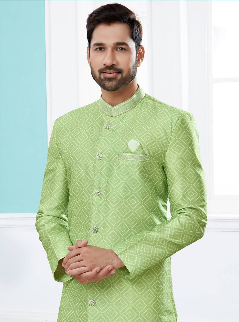 off_white Jackard Digital printed With Thred work indo-western sherwani