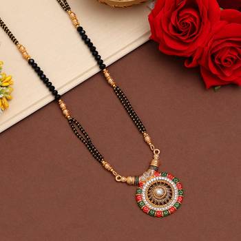 Maroon & green color mint meena long mangalsutra 1