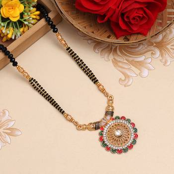 Maroon & green color mint meena long mangalsutra 1