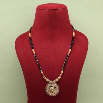 Maroon & green color mint meena long mangalsutra 2