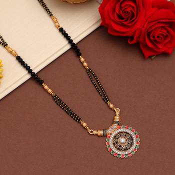 Maroon & green color mint meena long mangalsutra 1