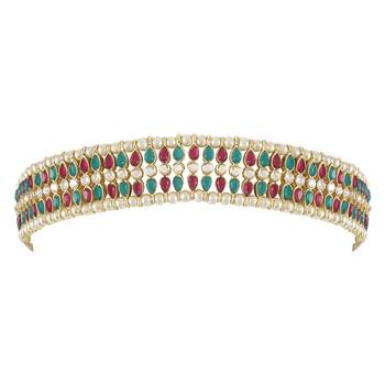 Metal Traditional Floral Kundan Pearl Studded Rajasthani Sheeshphool/Mathapatti for Women  1