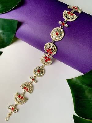 Traditional Floral Kundan Pearl Sheeshphool Matha Patti Sheeshpatti For Women/Girls  1