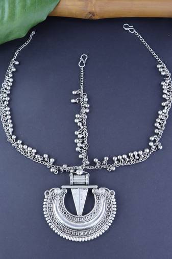 I Jewels Silver Oxidised Mathapatti with Ghungroo Embellishments for Women and Girls (T2121OX)