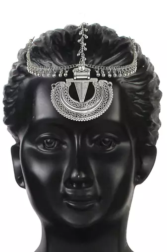 I Jewels Silver Oxidised Mathapatti with Ghungroo Embellishments for Women and Girls (T2121OX)