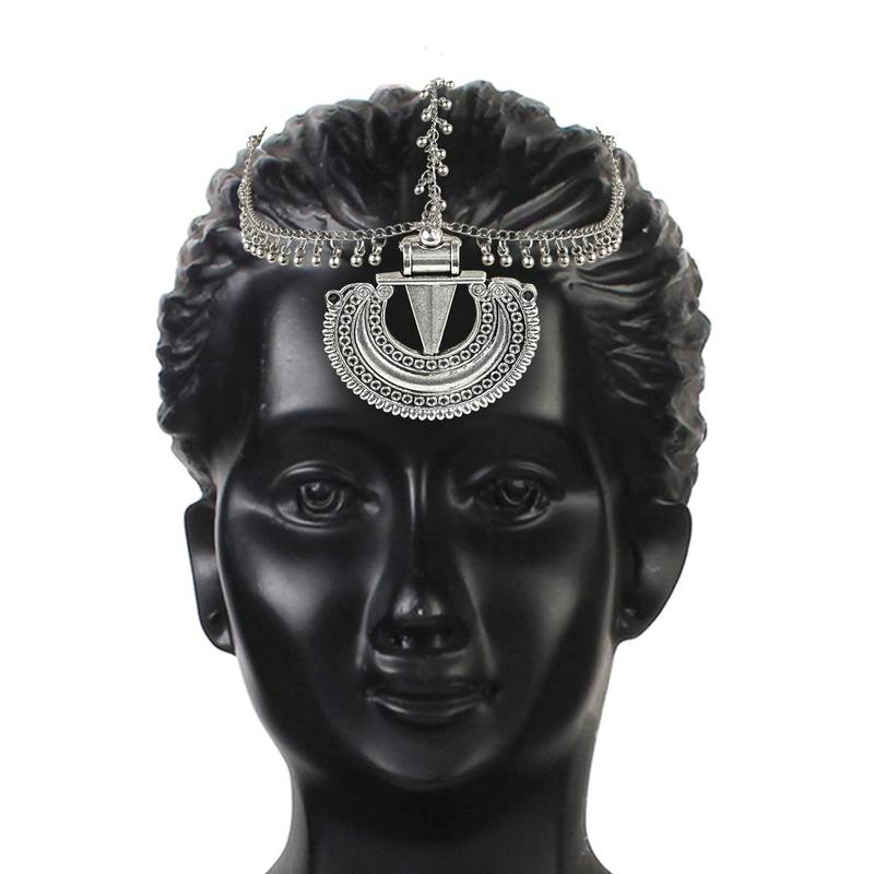 I Jewels Silver Oxidised Mathapatti with Ghungroo Embellishments for Women and Girls (T2121OX)