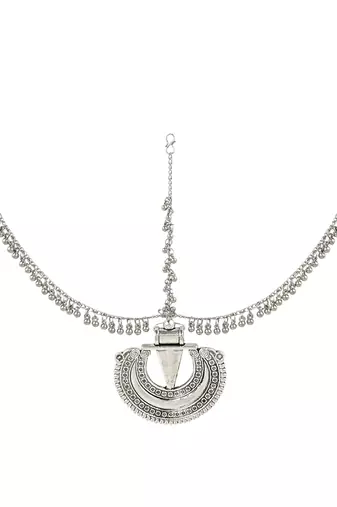 I Jewels Silver Oxidised Mathapatti with Ghungroo Embellishments for Women and Girls (T2121OX)